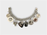 Sterling Silver Charm Bracelet w/8 Sterling Charms