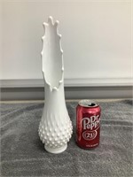 White Milkglass Hobnail Stretch Vase