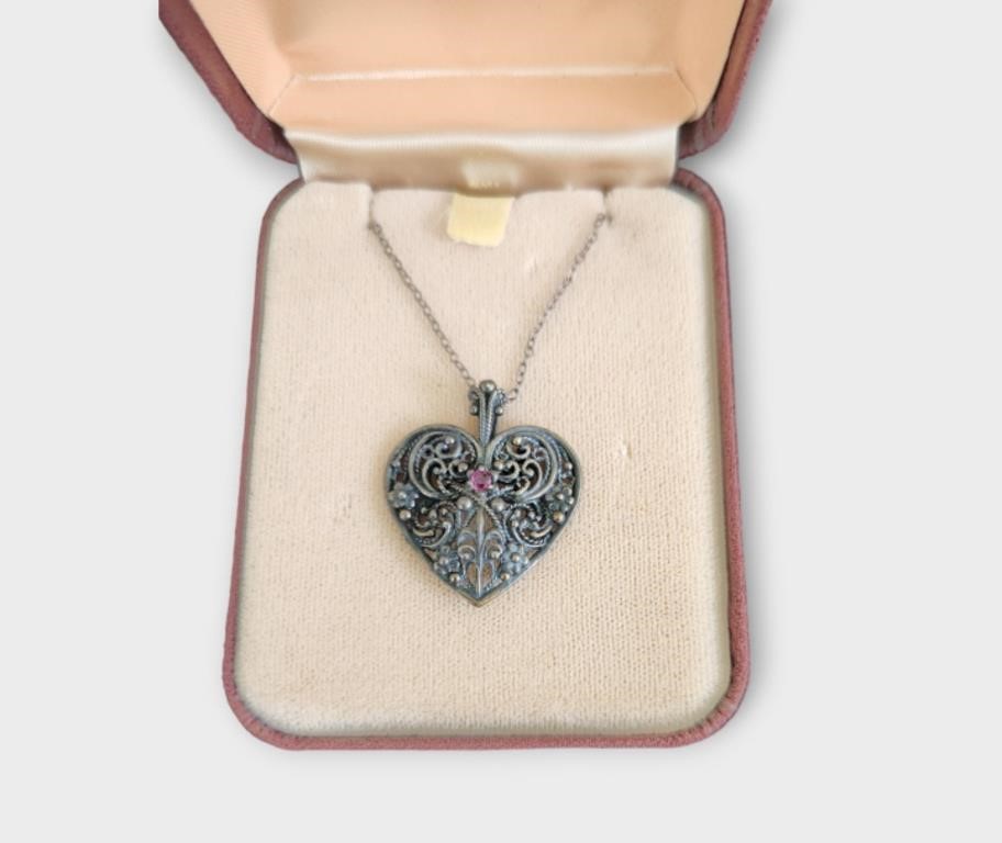 Sterling 925 Vintage Heart Pendant & Chain