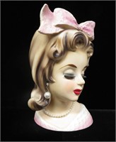 Nesco Pink Teen Lady Head Vase With Pearls