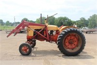 Case 411 tractor, chains, bucket & back blade
