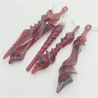 Lot of Ruby Red Handmade Glass Ornaments