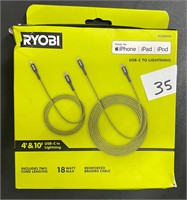 Ryobi 4' & 10' USB-C Braided Chargers