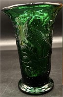 Fenton Emerald Peacock Vase Pressed By Mosser