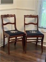 Two Mahogany Tell City Needlepoint Folding Chairs