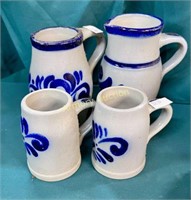 SALT GLAZE POTTERY MUGS - BLUE DECOR