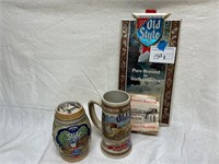 Two Old Style Heileman's Steins and Wall Calendar