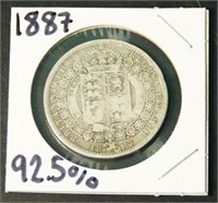 1887 Queen Victoria Sterling Silver 1/2 Crown Coin
