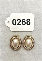 Christian Dior Faux Pearl Rhinestone Earrings WOW