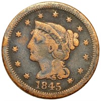 1845 Braided Hair Large Cent NICELY CIRCULATED