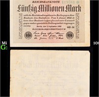 1923 Weimar Germany 50 Million Marks Hyperinflatio