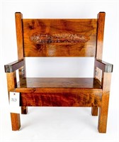 Child's Wooden Bench w/Train Carved Scene