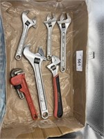 MISC CRESCENT WRENCHES & 6" PIPE WRENCH