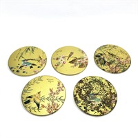 Vintage Asian Japanese Bird Coaster Set