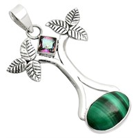 Silver Malachite Eye and Mystic Topaz Pendant