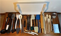 Lot of Kitchen Utensils and White Serving Tray
