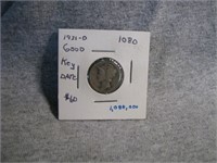 1921-D silver Mercury dime