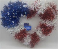 TrueLiving Patriotic Tinsel Heart 14in NEW