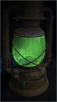 13" Dietz Lantern w/Uranium Glass Globe