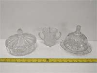 vintage pressed glass, candy bowl, butter dish