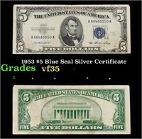 1953 $5 Blue Seal Silver Certificate Grades vf++