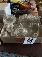 Box lot of Glassware (bowls, trays, candle