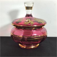 GILT ENAMELLED CRANBERRY GLASS JAR