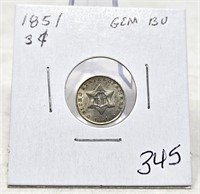 1851 Three Cent Silver Unc.