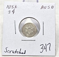1856 Three Cent AU-Scratched