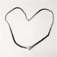 Silver Pearl & Smokey Quartz 16" Necklace