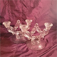 Pair of Cambridge glass candle stick holders