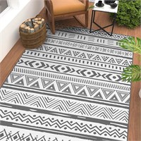 Dormot Outdoor Rug 4'X6' Waterproof Grey&White