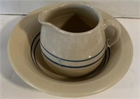 Vintage pottery water pitcher and bowl