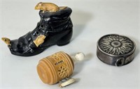 THREE UNUSUAL ANTIQUE SEWING TAPE MEASURES