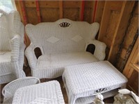 WICKER SET- BENCH, 2 CHAIRS, MAGAZINE RACK,