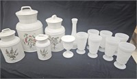 4 Piece Canister & Milk Glass Set