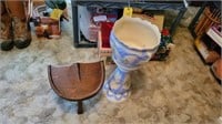 Ceramic plant stand & wood stool