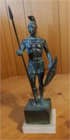 Bronze Roman Soldier Statue With Marble Base 11"