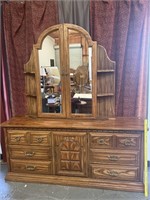 Oak Dresser W/ Mirror & Shelves