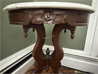 Antique Wood and Marble Parlor Table, Oval,