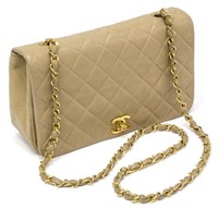 CHANEL 'MADEMOISELLE' TAN QUILTED LEATHER HANDBAG