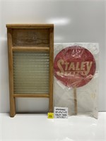 Vtg Glass Washboard&Staley Feeds Advertising