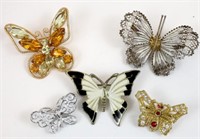 (5) VINTAGE BUTTERFLY COSTUME PINS