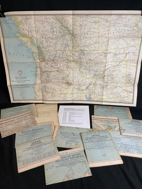 14 Vintage National Geographic Maps WWII