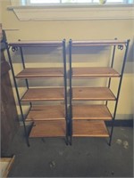 Pair of 5 tier wood and metal shelves