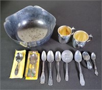Towel Bowl, Spoons (4 Sterling) & Cups
