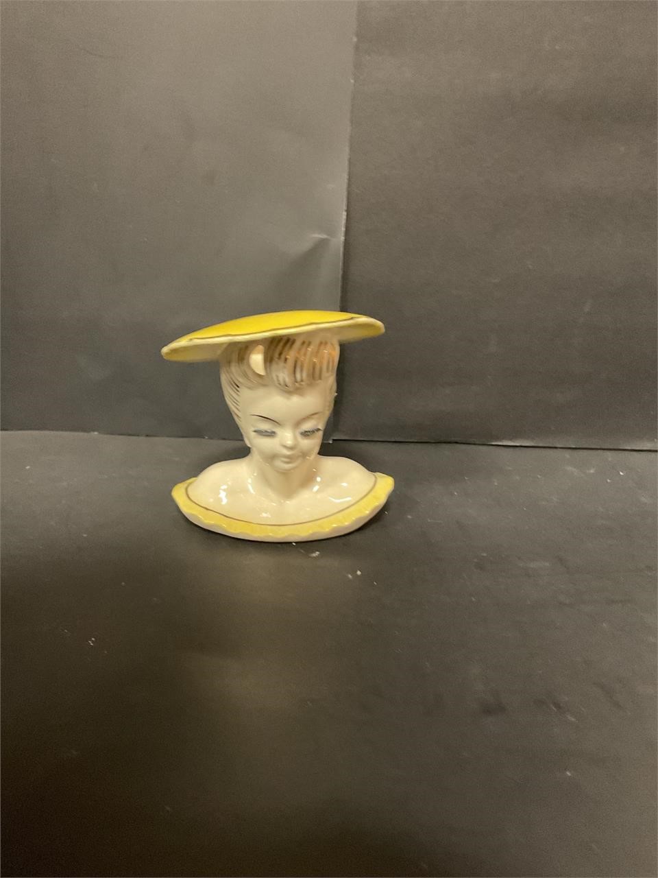 4 1/2” tall ladies head face with yellow hat