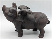 (DD) Cast iron flying pig bank 8in h