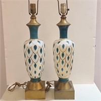 Pair VTG Hand-Painted Milk Glass Table Lamps
