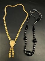 Victorian book chain necklace / black beads